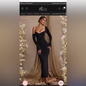 Long sleeve off the shoulder black Maxi dress. Oh Polly. Size 0